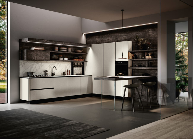 Piana cucina angolare con penisola Imab Concept