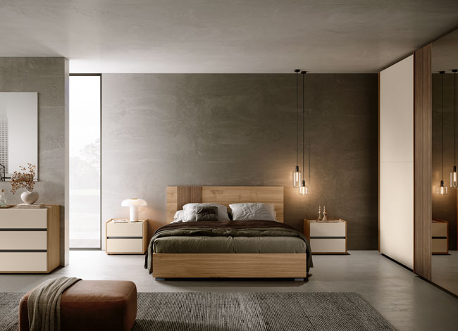 Camera matrimoniale in Noce biondo, Orzo, Cannettato Camera matrimoniale in Noce biondo, Orzo, Cannettato