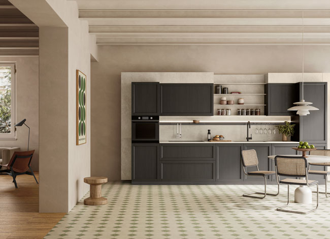 Cucina lineare con ante in legno massello Nero