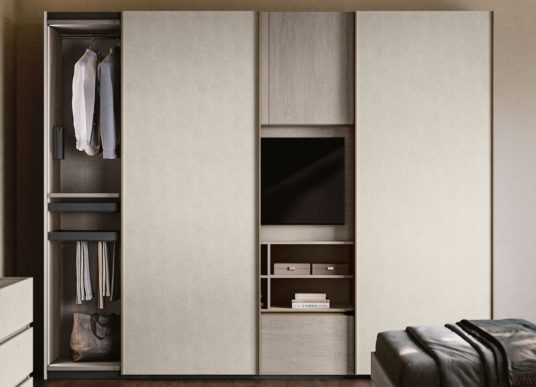 Immagine particolare armadio scorrevole con porta tv