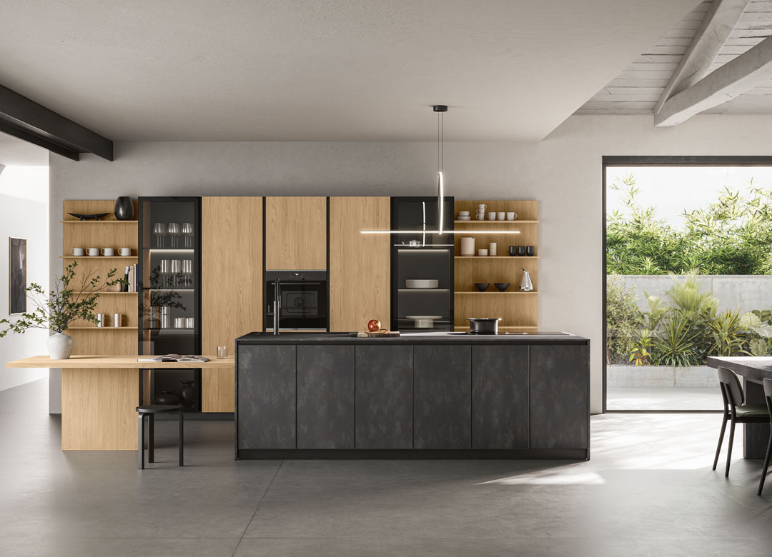 Immagine con cucina con isola con nuova anta Ortigia MDF