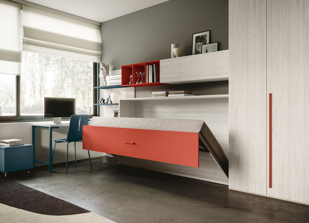 immagine con letto trasformabile a ribalta chiuso
