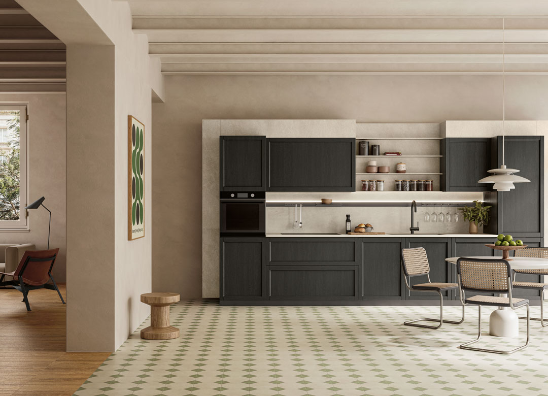 Immagine con cucina lineare anta in legno nero